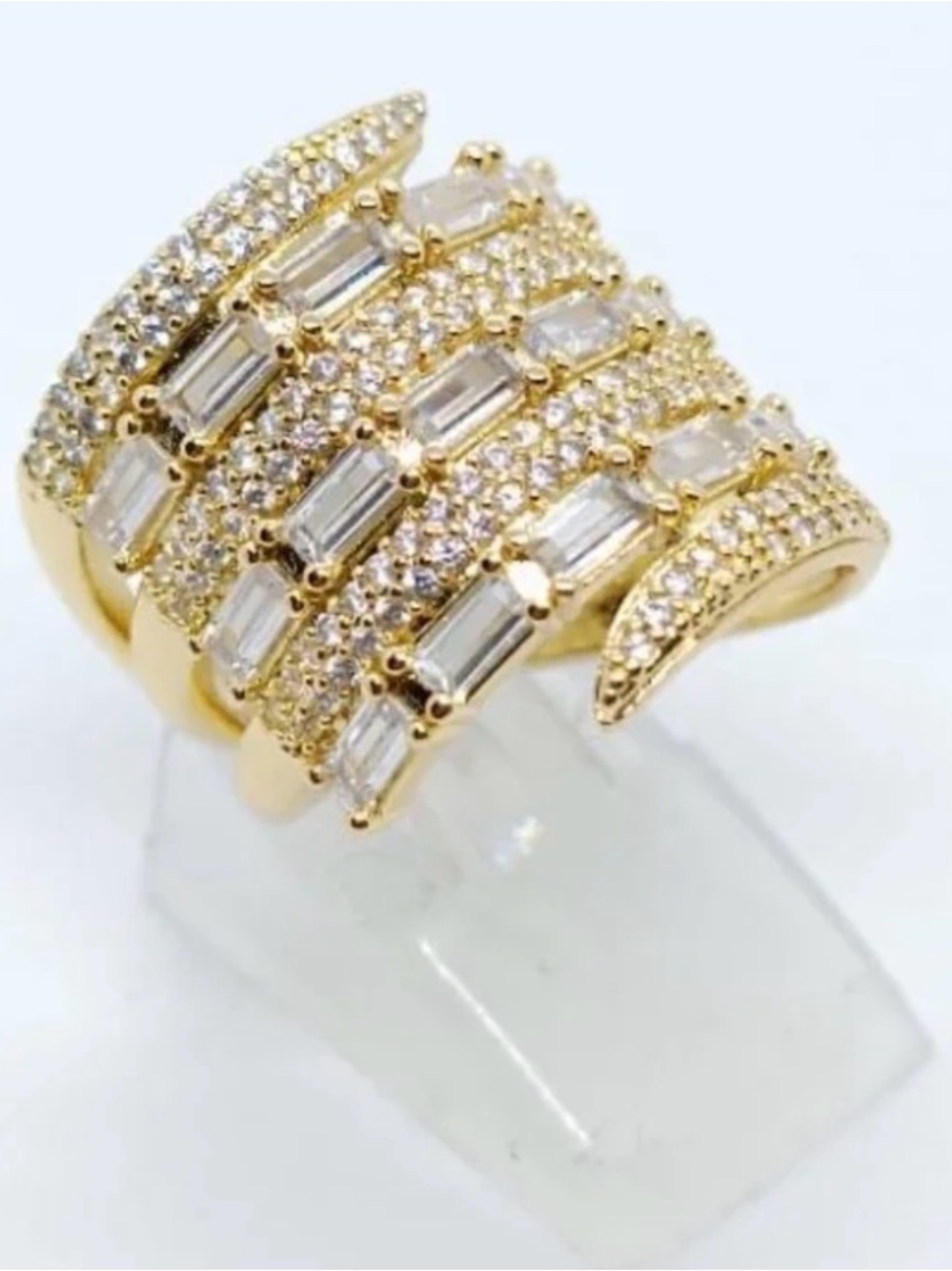 FASHION JEWELRY LUX GOLD CRYSTAL WRAP RING -SPARKLING MULTI-ROW DESIGN SIZE # 7